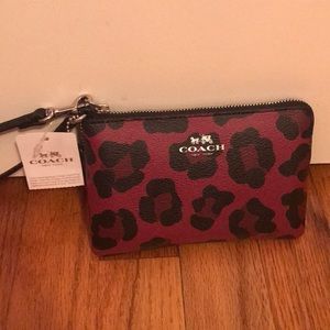 Pink Leopard Print Coach Wristlet